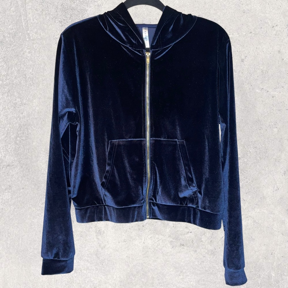 Fabletics sz L Navy Blue Velour Blue Hoodie